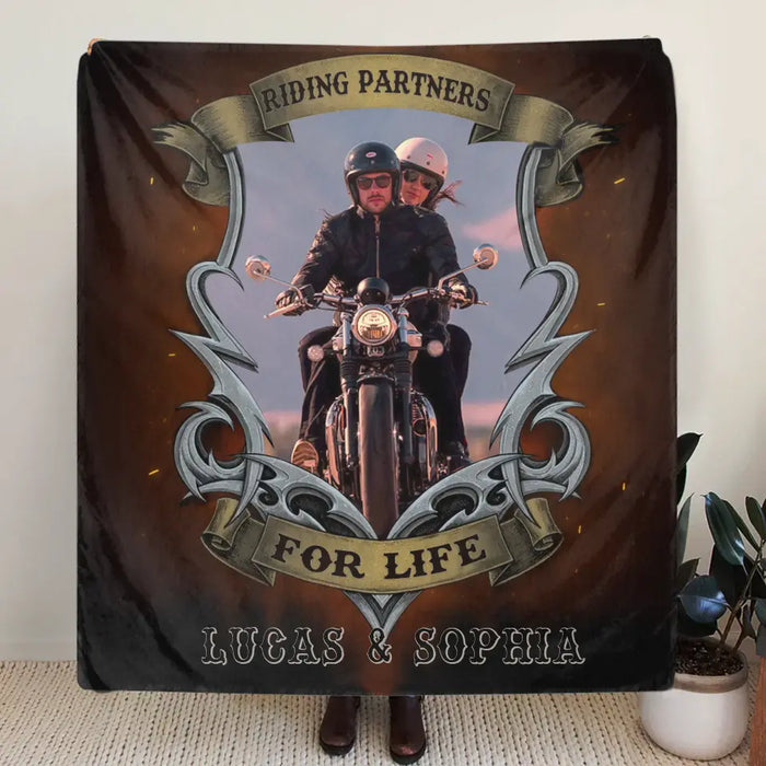 Personalized Riding Couple Fleece Throw Blanket & Quilt - Gift Idea For Riding Lover/Couple/Him & Her - Riding Partners For Life
