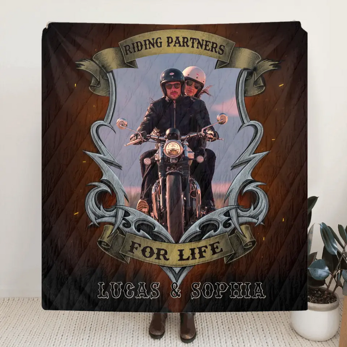 Personalized Riding Couple Fleece Throw Blanket & Quilt - Gift Idea For Riding Lover/Couple/Him & Her - Riding Partners For Life