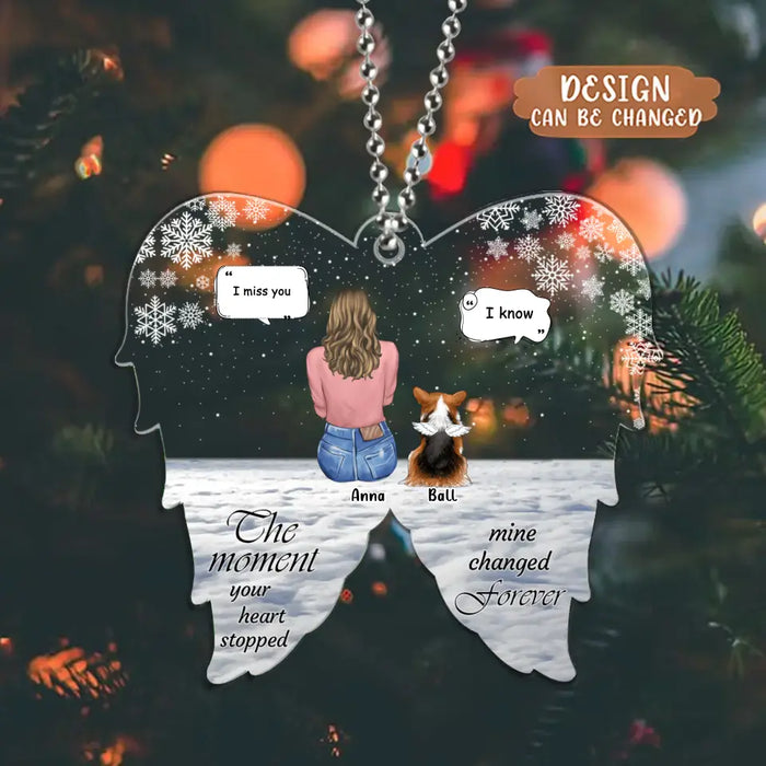 Personalized Memorial Pet Acrylic Ornament - Adult/Couple With Up to 2 Kids And 4 Pets - Memorial/Christmas Gift Idea for Dog/Cat Owners - The Moment Your Heart Stopped Mine Changed Forever