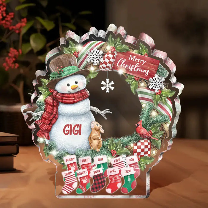 Personalized Grandma Mom Snowman Christmas Acrylic Plaque - Up to 10 Kids - Christmas Gift For Grandma/Mom - Merry Christmas