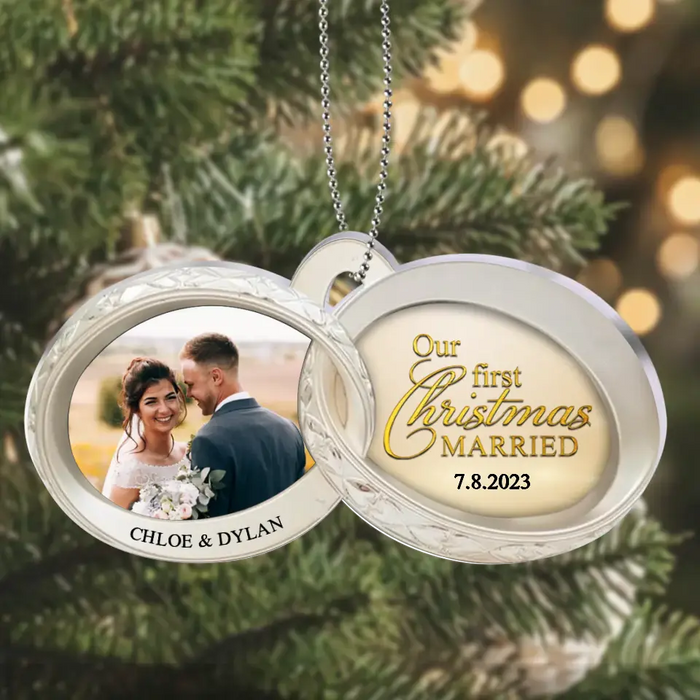Personalized Couple Acrylic Ornament - Gift Idea For Couple - Upload Photo - Our First Christmas Married