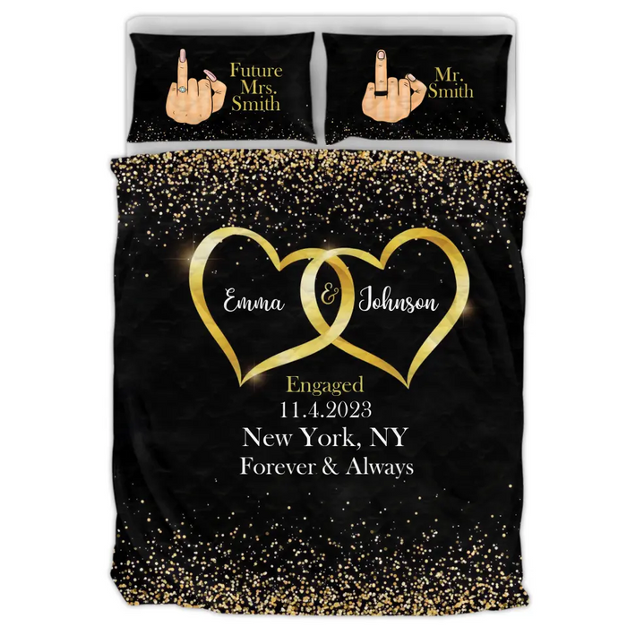 Personalized Engaged/Newly Married Couple Quilt Bed Sets - Gift Idea For Him/Her - Engaged