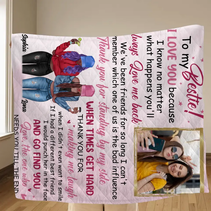 Personalized Best Friend Quilt/Fleece Throw Blanket - Upload Photo - Gift Idea For Besties - To My Bestie I Love You