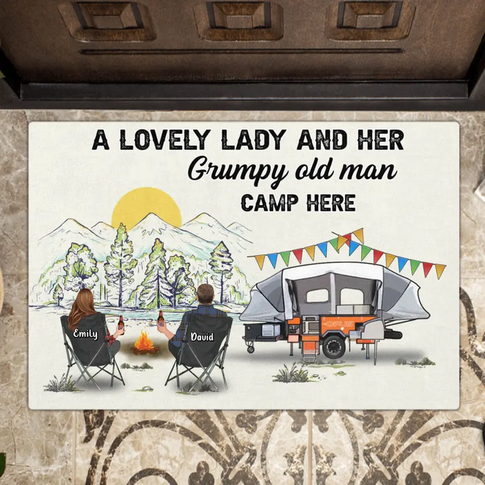 Personalized Camping Doormat - Gift Idea For Camping Lover/Couple/Family/Friends - A Lovely Lady And Her Grumpy Old Man Camp Here