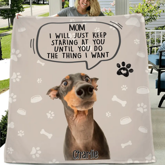 Personalized Pet Photo Quilt/Fleece Throw Blanket - Gift For Pet Lover - Up to 3 Pets - I Will Just Keep Staring At You