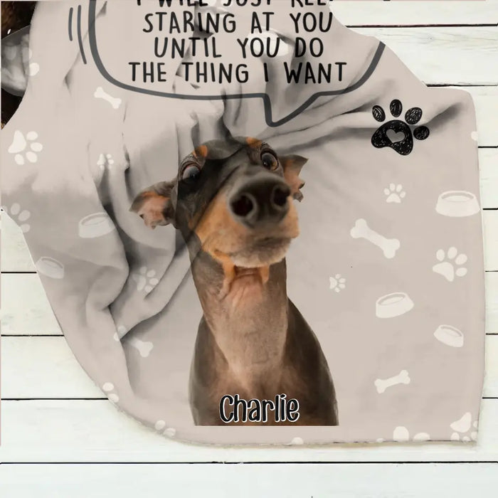 Personalized Pet Photo Quilt/Fleece Throw Blanket - Gift For Pet Lover - Up to 3 Pets - I Will Just Keep Staring At You