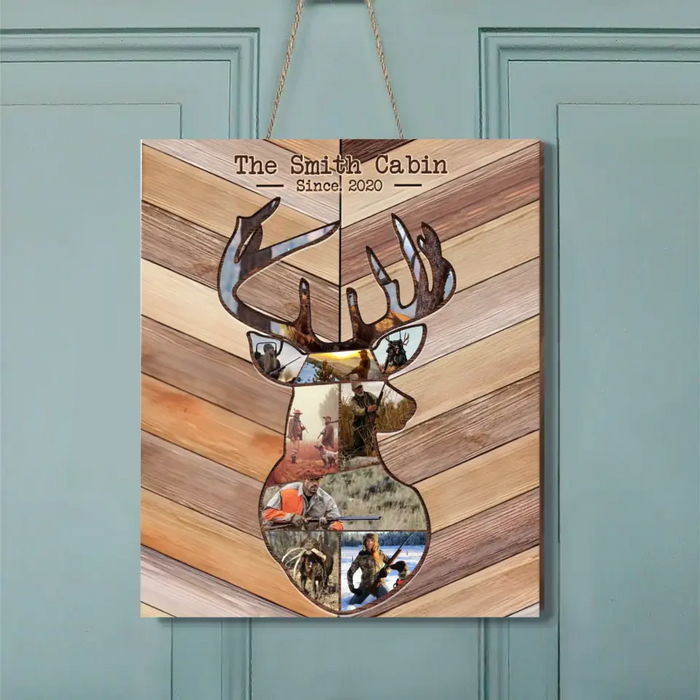 Personalized Couple Deer Hunting Wooden Sign - Upload Photos - Gift Idea Family/Couple/Deer Hunter - The Smith Cabin