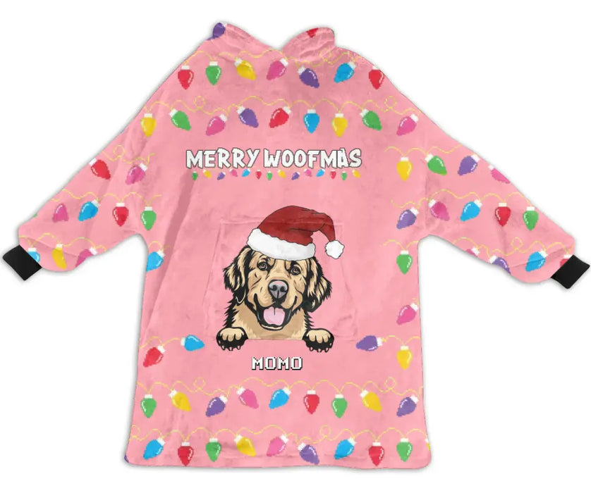 Personalized Dog Mom Multicolor Blanket Hoodie - Up to 3 Dogs - Christmas Gift Idea For Dog Mom - Merry Woofmas