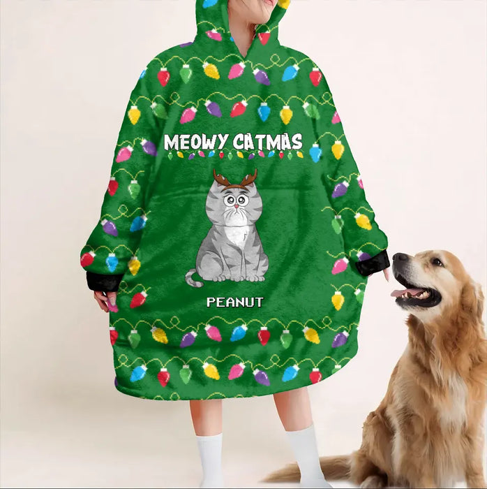 Personalized Cat Mom Multicolor Blanket Hoodie - Up to 4 Cats - Christmas Gift Idea For Cat Lover - Meowy Catmas