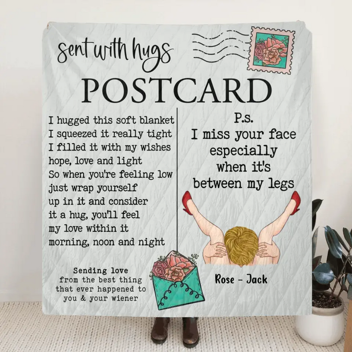 Personalized Couple Quilt/Fleece Throw Blanket/Pillow Cover - Gift Idea For Couple/Him/Her/Valentine's Day - Sent With Hugs Postcard