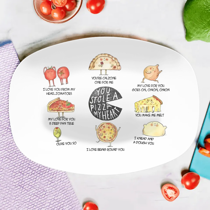 Funny Serving Platter For Couple - Valentine's Day Gift Idea For Him & Her - You Stole A Pizza My Heart