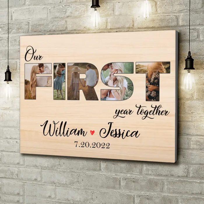 Personalized Couple Photo Horizontal Canvas - Gift Idea For Couple/Husband/Wife - Our First Year Together