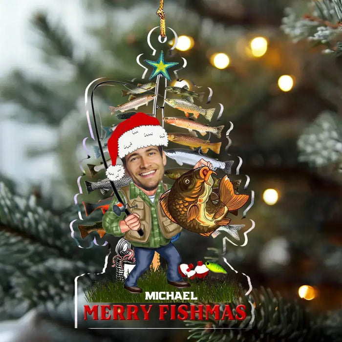 Personalized Merry Fishmas Acrylic Ornament - Christmas Gift Idea For Fishing Lover - Gift To Dad/Grandpa/Him/Husband