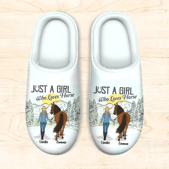 Personalized Horse Plush Slippers - Up to 4 Horses - Gift Idea for Horse Lovers - Just A Girl Who Loves Horse