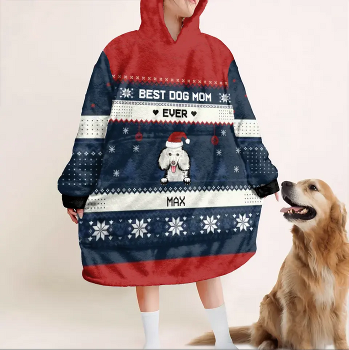 Personalized Dog Mom Blanket Hoodie For Women - Up to 5 Dogs - Christmas Gift Idea for Dog Lovers - Best Dog Mom Ever