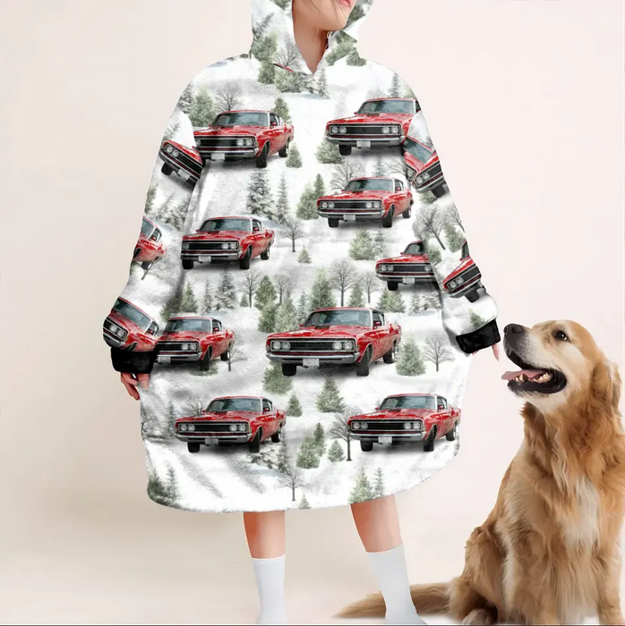 Personalized Classic Car Blanket Hoodie - Upload Photo - Gift Idea For Cozy Winter