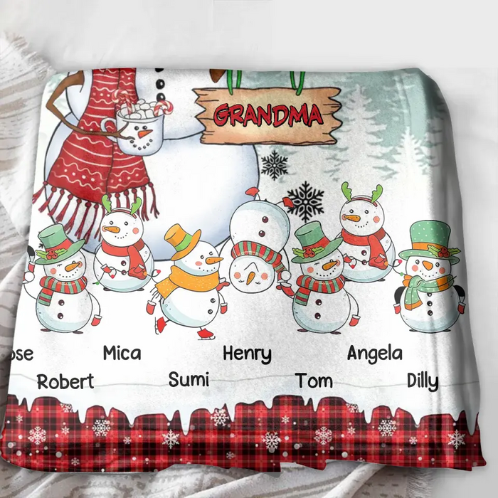 Personalized Christmas Snowman Grandma Quilt/Fleece Throw Blanket - Up to 10 Grandkids - Christmas Gift Idea For Grandma - I Love Being A Grandma