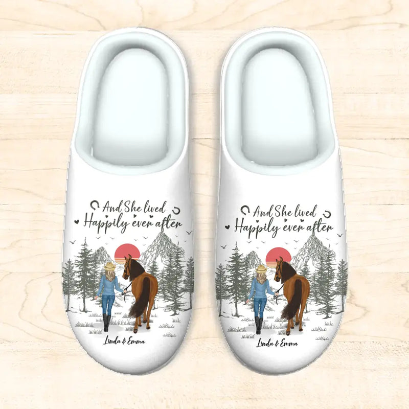 Personalized Horse Plush Slippers - Up to 4 Horses - Gift Idea for Horse Lovers - And She Lived Happily Ever After