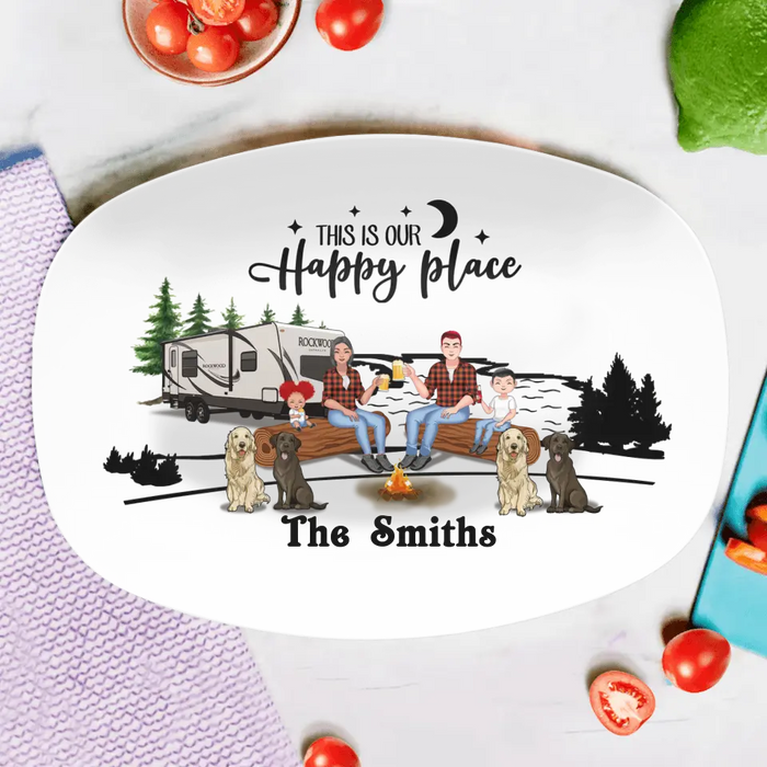 Personalized Camping Serving Platter - Gift Idea For Camping Lovers/Couple/Family - This Is Our Happy Place