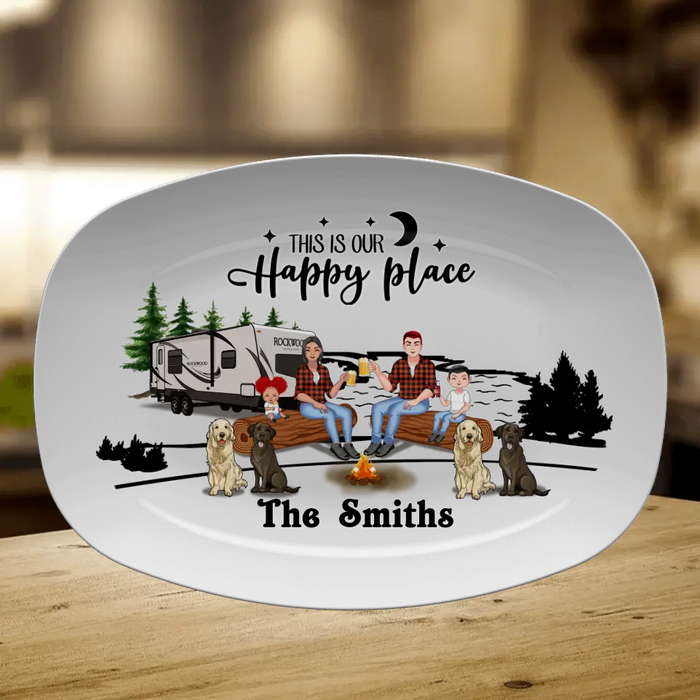 Personalized Camping Serving Platter - Gift Idea For Camping Lovers/Couple/Family - This Is Our Happy Place