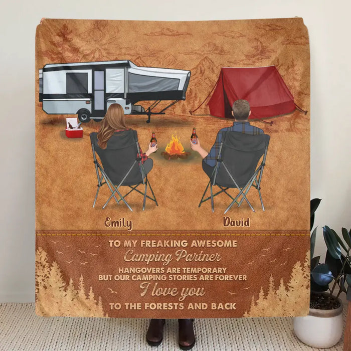 Personalized Camping Fleece Throw Blanket & Quilt - Gift Idea For Camping Lover/Couple - To My Freaking Awesome Camping Partner