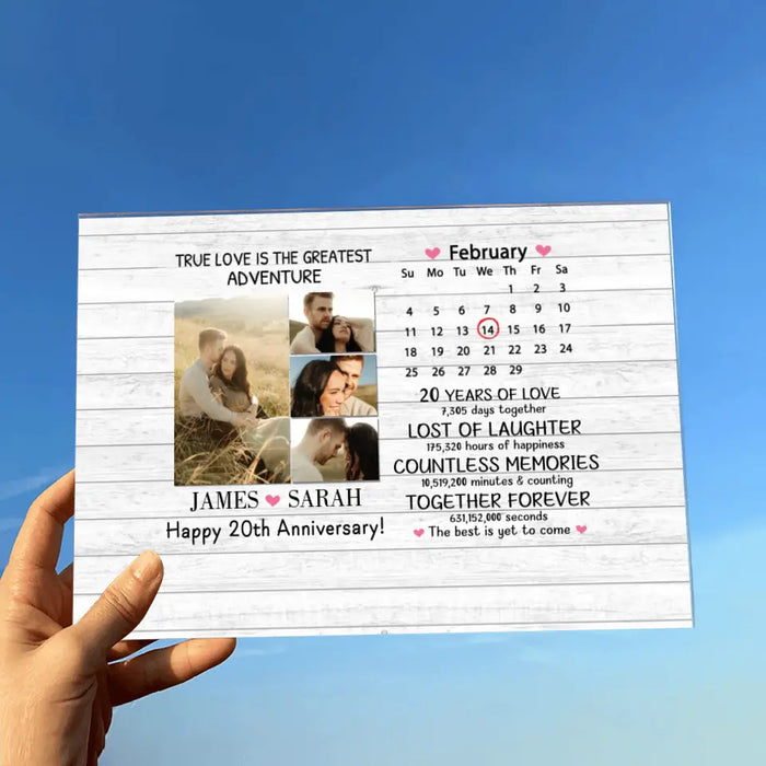 Personalized Happy Anniversary Couple Photo Horizontal Acrylic Plaque - Anniversary/Valentine's Day Gift Idea For Couple/Him/Her - True Love Is The Greatest Adventure