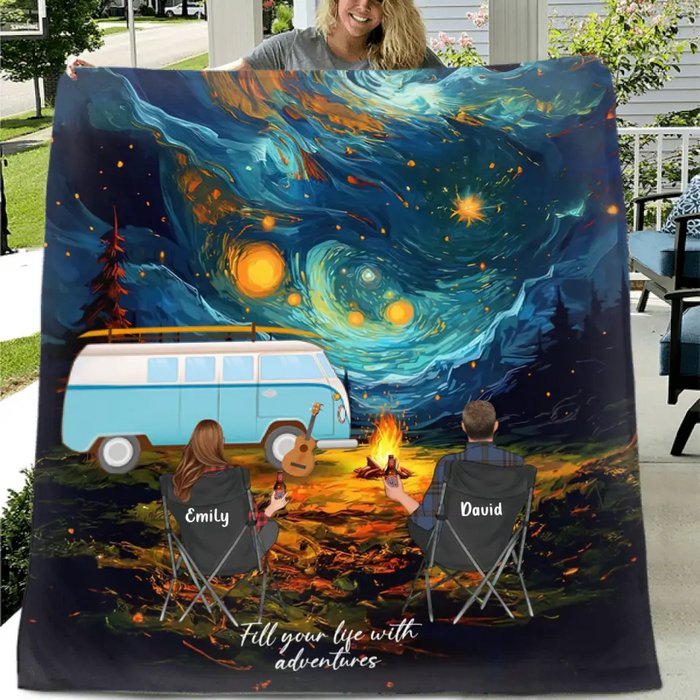 Personalized Camping Couple Family Quilt Blanket/Fleece Throw Blanket - Gift for whole family, camping lovers - Fill Your Life With Adventures