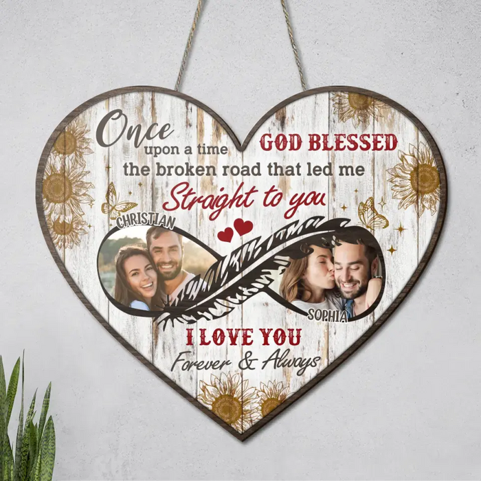 Personalized Couple Heart Wooden Sign - Upload Photo - Anniversary Gift Idea For Couple/Him/Her - I Love You Forever & Always