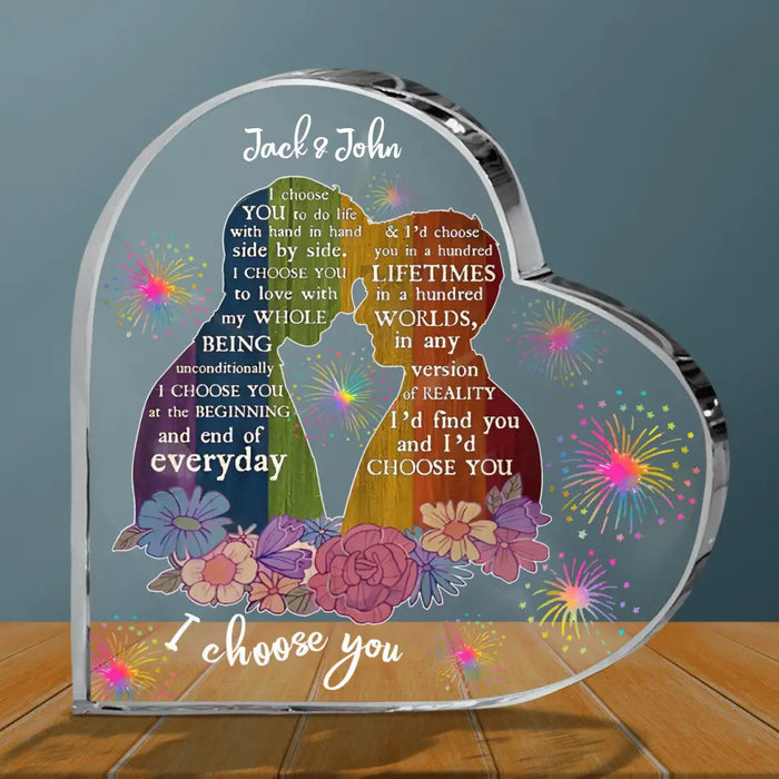 Personalized Rainbow Him & Him Couple Acrylic Plaque - Valentine's Day Gift Idea For Couple - I Choose You To Do Life With Hand In Hand