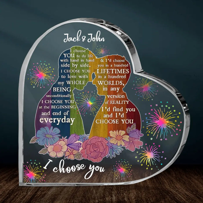 Personalized Rainbow Him & Him Couple Acrylic Plaque - Valentine's Day Gift Idea For Couple - I Choose You To Do Life With Hand In Hand