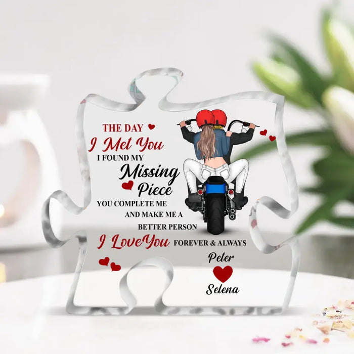 Personalized Biking Couple Acrylic Plaque - Gift For Couple/Him/Her - The Day I Met You