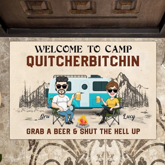Personalized Couple Doormat - Best Gift Idea For Couple/Camping Lovers/Dog Lovers - Welcome To Camp Quitcherbitchin