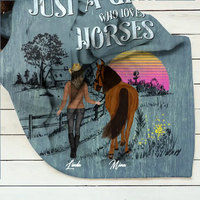 Personalized Horse Girl Quilt/Fleece Throw Blanket - Gift Idea For Girl/Horse Lovers - Up to 6 Horses - Just A Girl Who Loves Horses