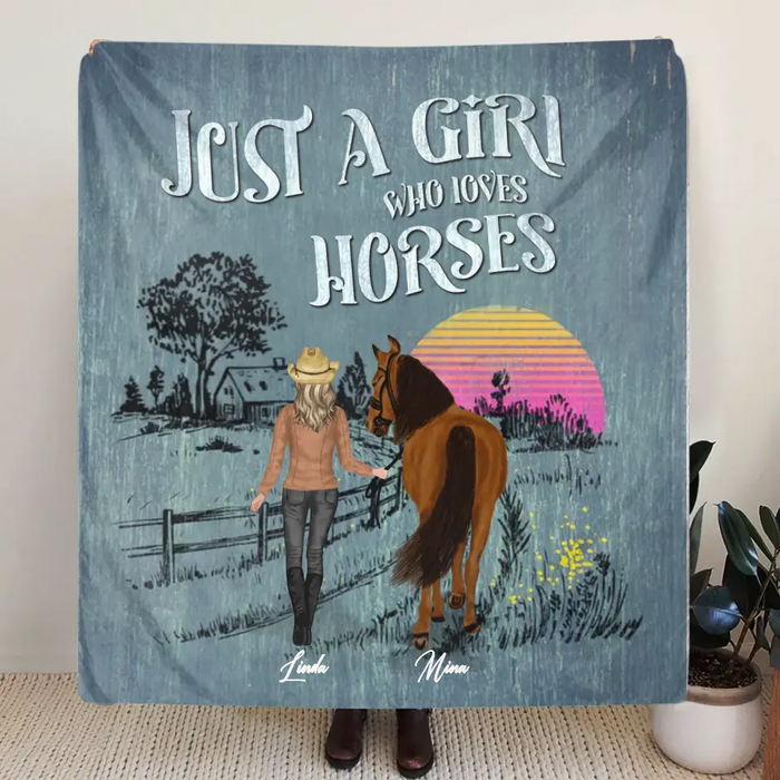Personalized Horse Girl Quilt/Fleece Throw Blanket - Gift Idea For Girl/Horse Lovers - Up to 6 Horses - Just A Girl Who Loves Horses