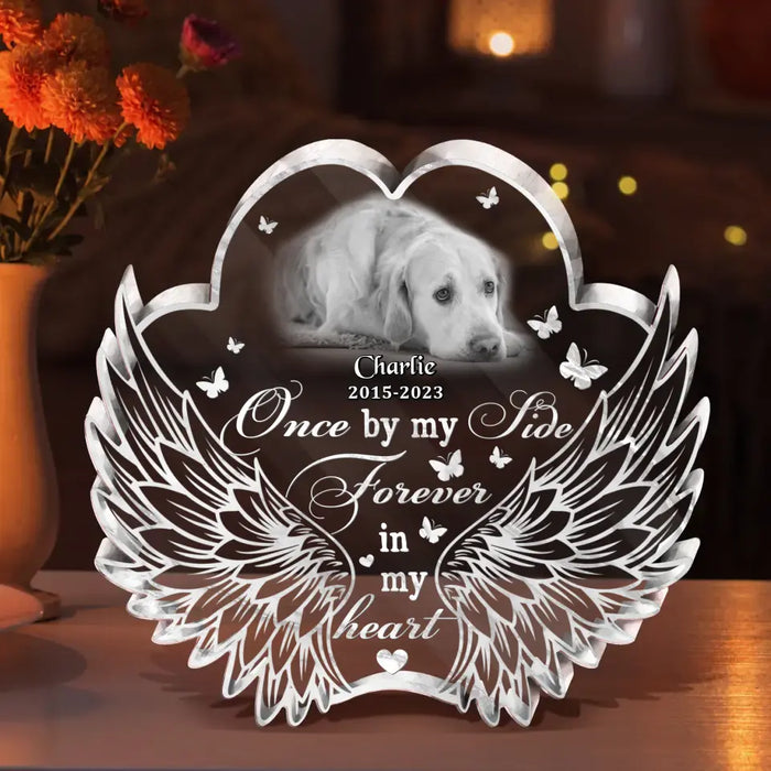 Personalized Paw Wings Dog Memorial Gift Idea For Christmas/Pet Lover - Upload Photo - Once By My Side Forever In My Heart