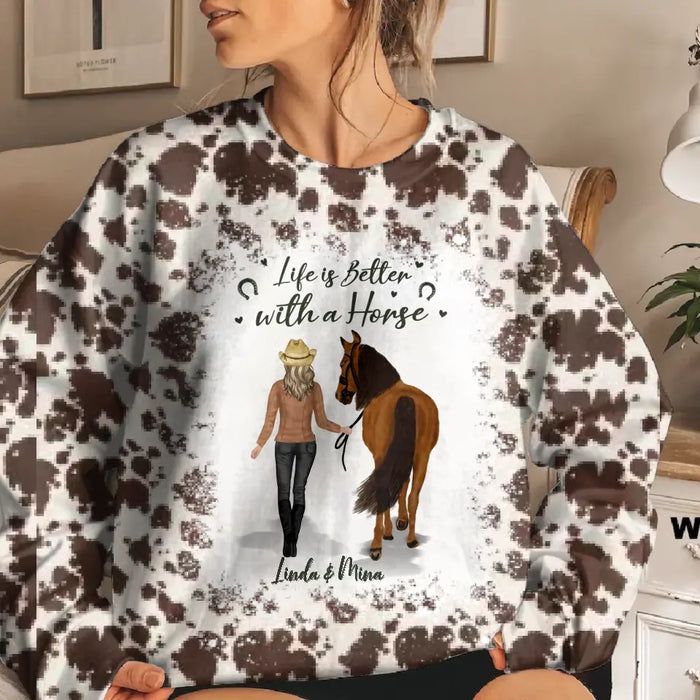 Personalized Horse Girl AOP Sweater - Gift Idea For Horse Lover - Life is Better With A Horse