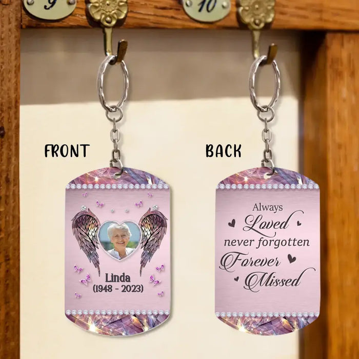 Personalized Memorial Wings Aluminum Keychain - Upload Photo - Memorial Gift Idea For Family Member - Always Loved Never Forgotten Forever Missed