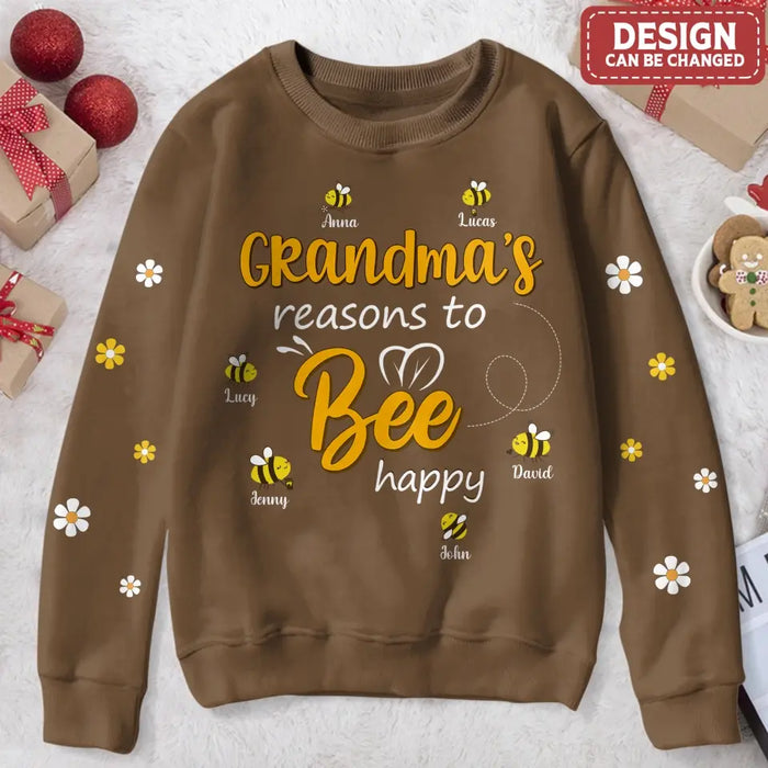 Personalized Grandma Bee Sweater - Christmas Gift Idea For Grandma/Mom - Up to 10 Kids - Grandma's Reasons To Bee Happy