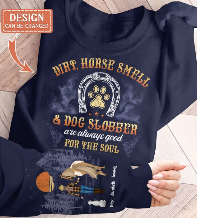 Personalized Horse Dog Girl AOP Sweater - Gift Idea For Horse Lover/Dog Lover - Dirt, Horse Smell & Dog Slobber Are Always Good For The Soul