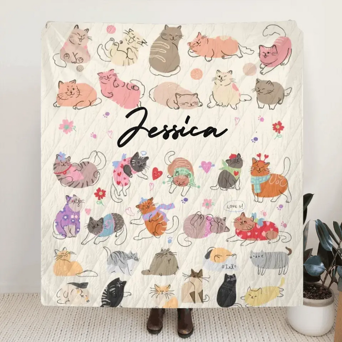 Custom Cute Cat Fleece Throw Blanket/Quilt/Pillow Cover - Gift Idea For Cat Lovers