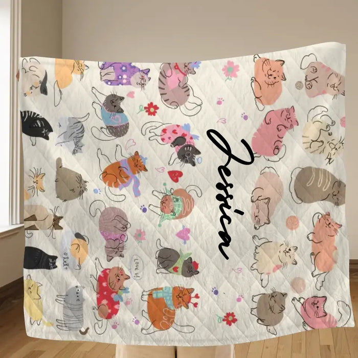 Custom Cute Cat Fleece Throw Blanket/Quilt/Pillow Cover - Gift Idea For Cat Lovers