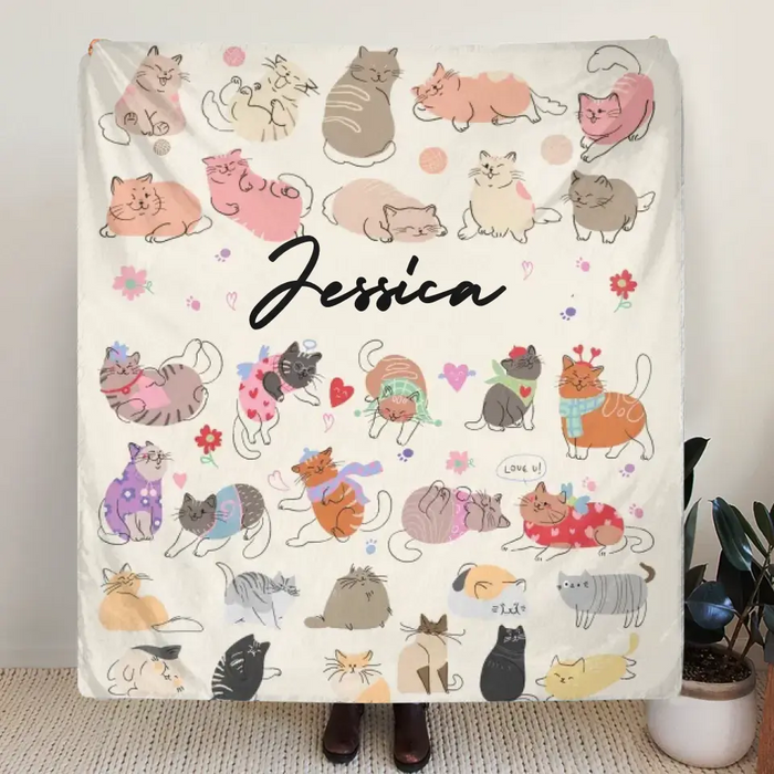 Custom Cute Cat Fleece Throw Blanket/Quilt/Pillow Cover - Gift Idea For Cat Lovers