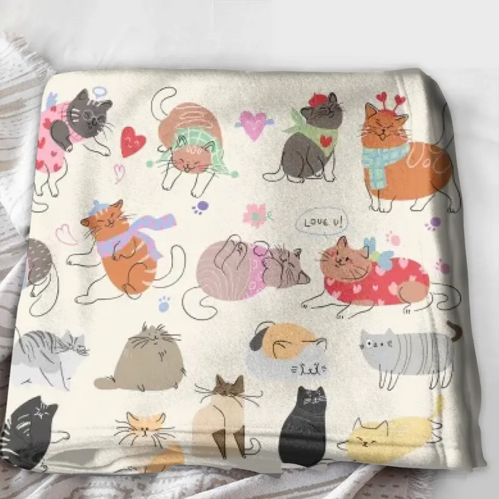 Custom Cute Cat Fleece Throw Blanket/Quilt/Pillow Cover - Gift Idea For Cat Lovers