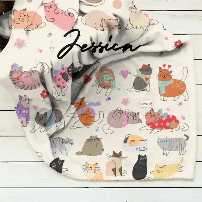 Custom Cute Cat Fleece Throw Blanket/Quilt/Pillow Cover - Gift Idea For Cat Lovers