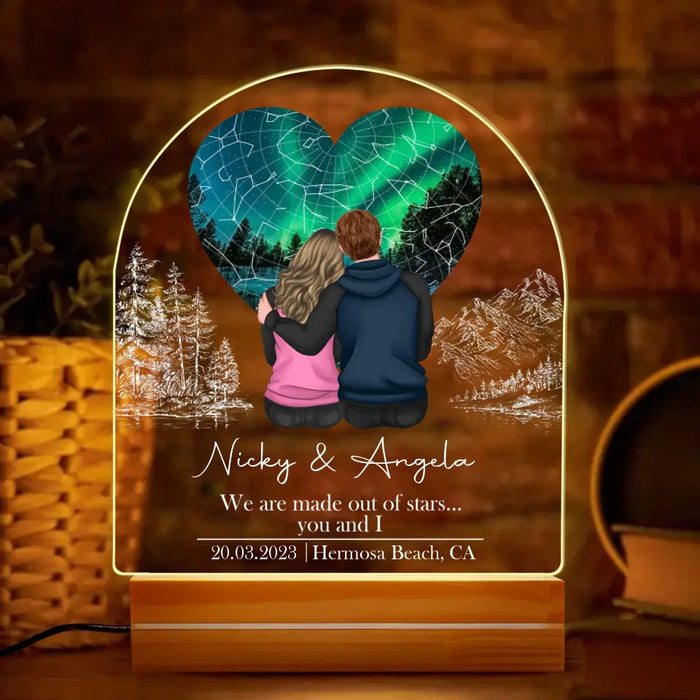 Personalized Couple Acrylic Night Light - Valentine's Day Gift Idea for Couple/Him/Her - We Are Made Out Of Stars