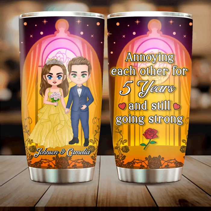 Personalized Wedding Couple Tumbler - Gift Idea For Couple/Him/Her/Valentine's Day - Annoying Each Other For 5 Years And Still Going Strong