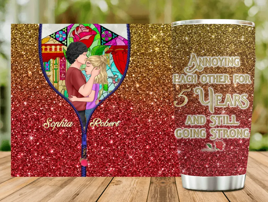Personalized Couple Tumbler - Gift Idea For Couple/Him/Her/Valentine's Day - Annoying Each Other For 5 Years And Still Going Strong