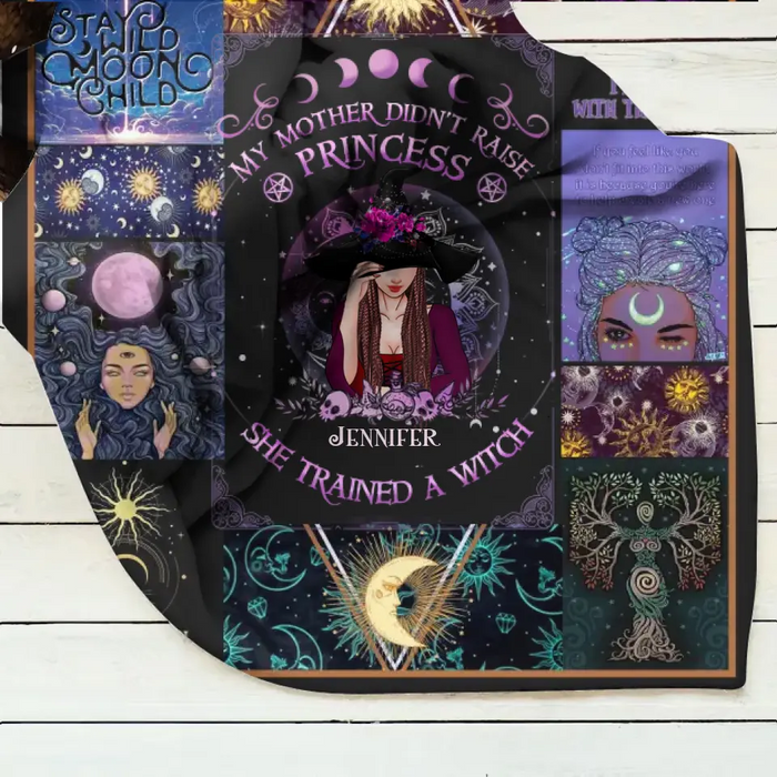 Personalized Witch Quilt/Fleece Blanket/Pillow Cover - Halloween Gift Idea For Witch Lovers - My Mother Didn't Raise Princess
