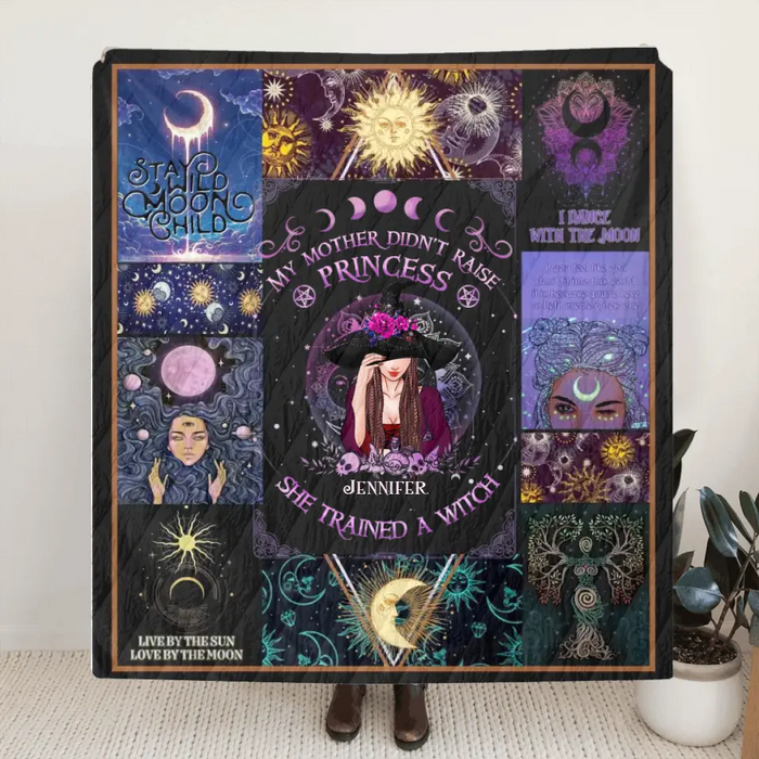 Personalized Witch Quilt/Fleece Blanket/Pillow Cover - Halloween Gift Idea For Witch Lovers - My Mother Didn't Raise Princess