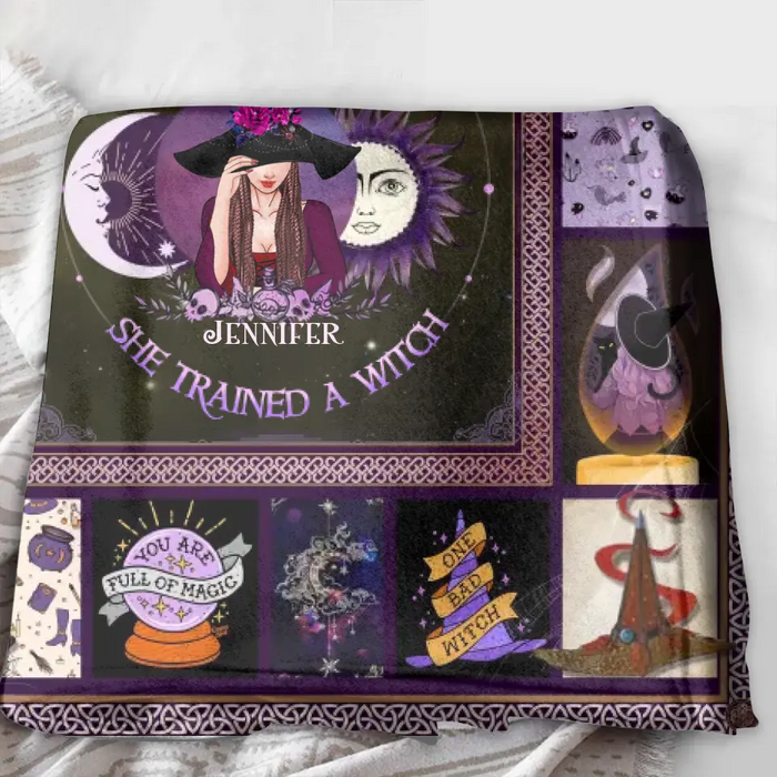 Personalized Witch Quilt/Fleece Blanket/Pillow Cover - Halloween Gift Idea For Witch Lovers - She Trained A Witch